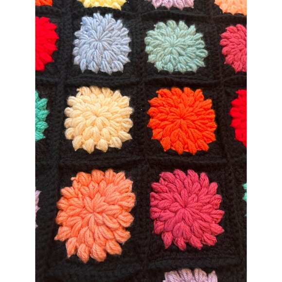 Handmade Crochet Black Multicolor Afghan Granny Blanket Throw Roseanne 48"x68" - Picture 7 of 9
